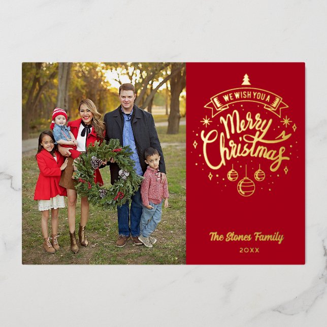 Minimalist We Wish You A Merry Christmas Foil Holiday Card (Front)