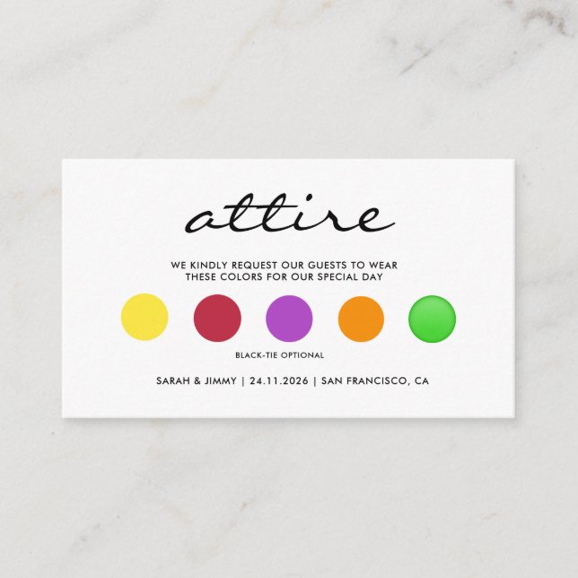 Minimalist Wedding Attire Dress Code Cards (Front)