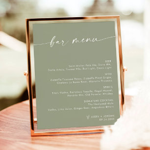 Minimalist Wedding Bar Menu, Green Drink Menu Sign
