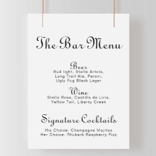 Minimalist Wedding Bar Menu  Poster