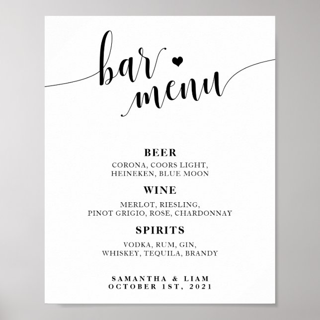 Minimalist Wedding Bar Menu Sign (Front)