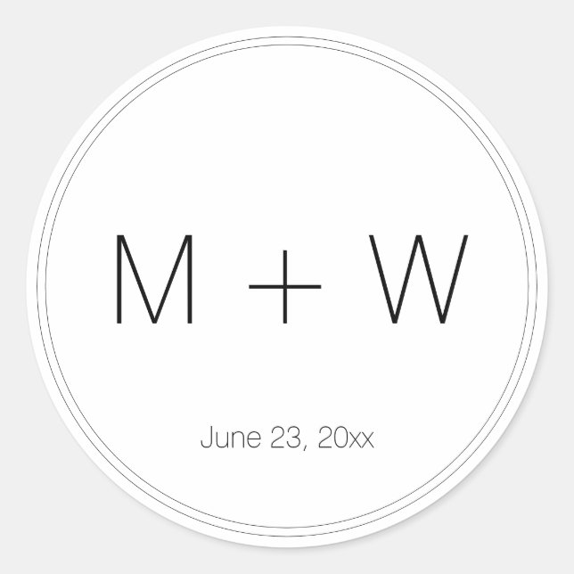 Minimalist Wedding black and white initials simple Classic Round Sticker (Front)