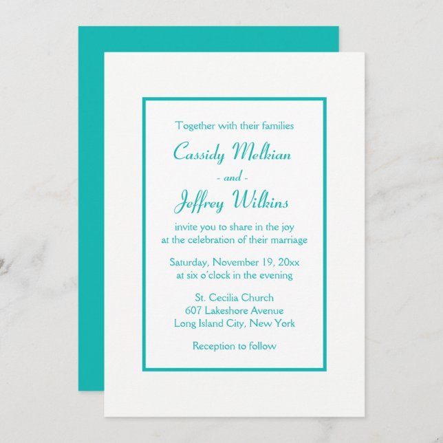 Minimalist Wedding Blue Modern Elegant Invitation (Front/Back)