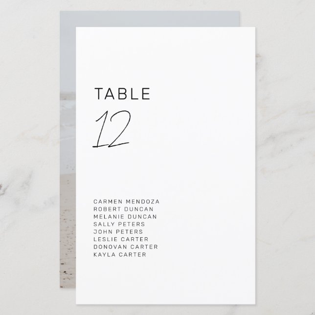 Minimalist Wedding Budget Seating Chart Table Card (Front/Back)