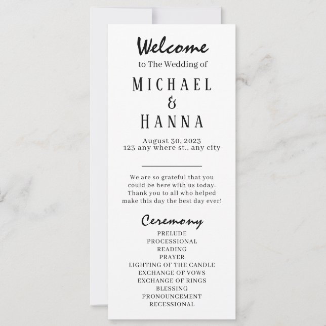 Minimalist Wedding Ceremony Program Editable (Front)