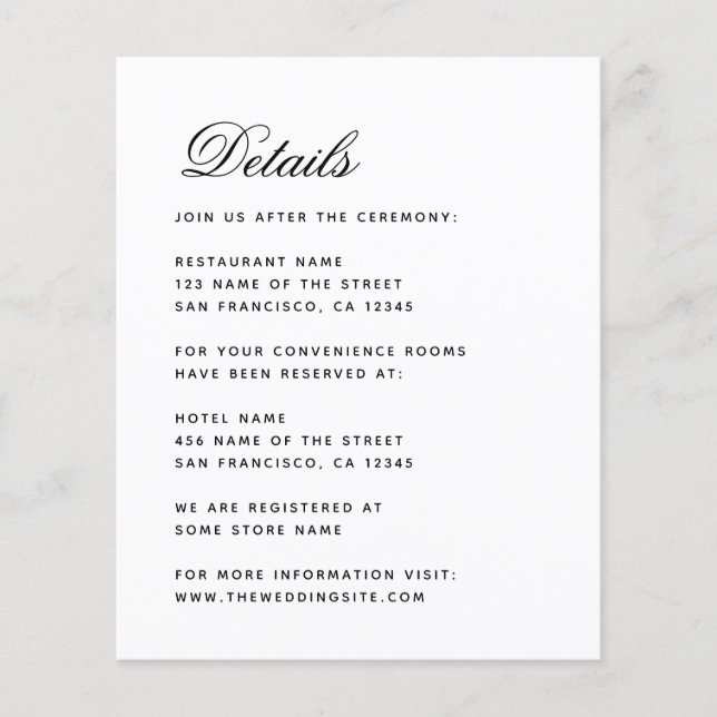 Minimalist Wedding Details Budget Enclosure Card (Front)
