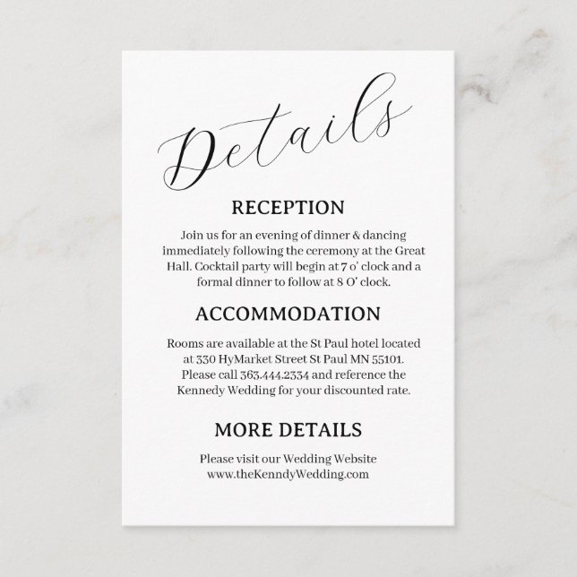 Minimalist Wedding Details Card (Front)