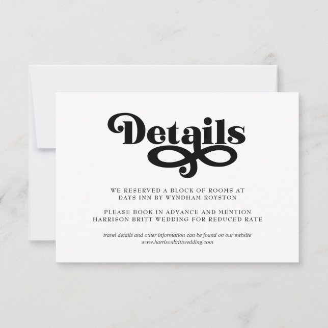 Minimalist Wedding Details Card | 70s Typography (Front)