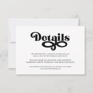 Minimalist Wedding Details Card   70s Typography