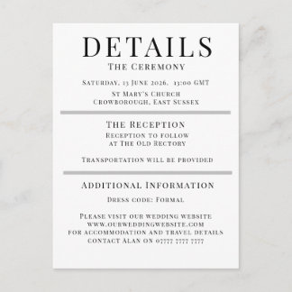 Minimalist Wedding Details Card | Elegant Editable