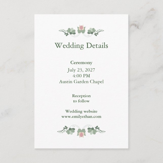 Minimalist Wedding Details Card Sage Green (Front)