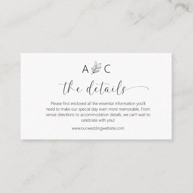 Minimalist Wedding Details Enclosure Card (Front)