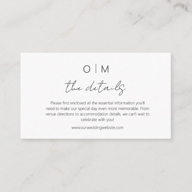 Minimalist Wedding Details Enclosure Card (Front)