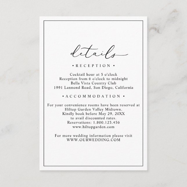 Minimalist Wedding Details Enclosure Card (Front)