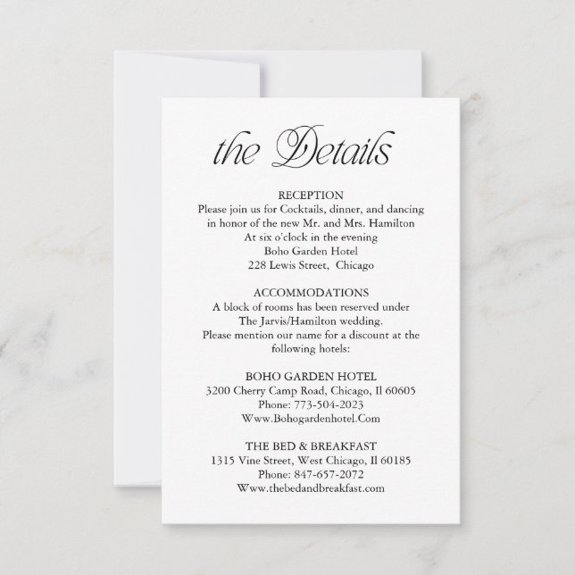 Minimalist Wedding Details Information Insert Card (Front)