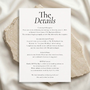 Minimalist Wedding Details Photo White Enclosure Card