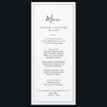 Minimalist Wedding Dinner Menu<br><div class="desc">This minimalist wedding dinner menu card is perfect for a simple wedding. The modern romantic design features classic black and white typography paired with a rustic yet elegant calligraphy with vintage hand lettered style. Customisable in any colour. Keep the design simple and elegant, as is, or personalise it by adding...</div>