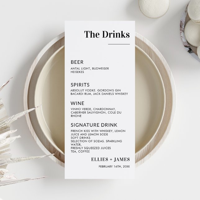 Minimalist Wedding Drinks Menu Modern Drinks Menu Invitation (Creator Uploaded)