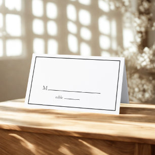 Minimalist Wedding   Elegant Black & White Place Card