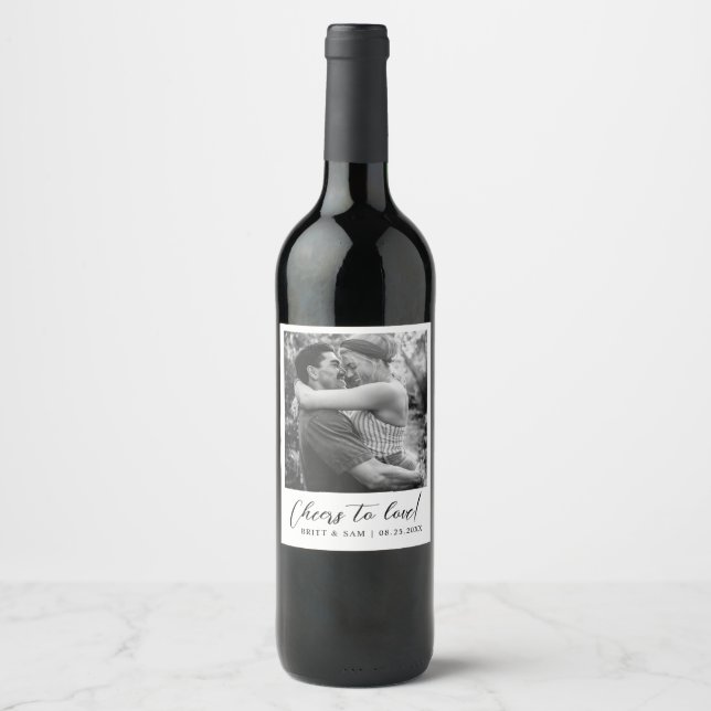 Minimalist Wedding Engagement Custom Photo Favour Wine Label (Front)