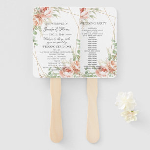 Minimalist Wedding Fan Program Blush Roses