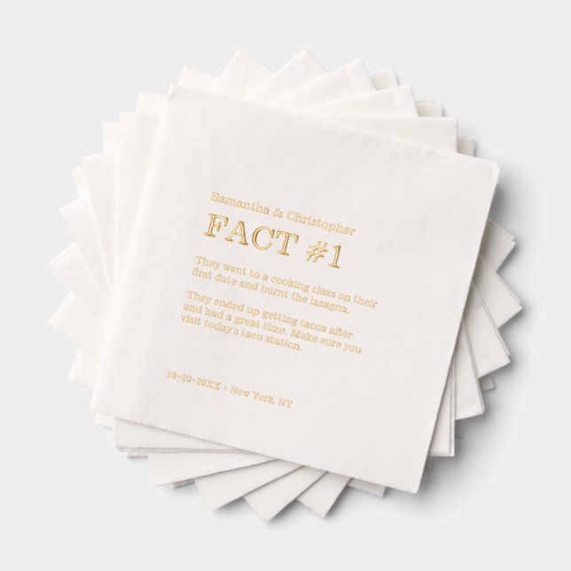 Minimalist wedding fun fact Custom gold foil Foil Napkins (Insitu (Stacked))