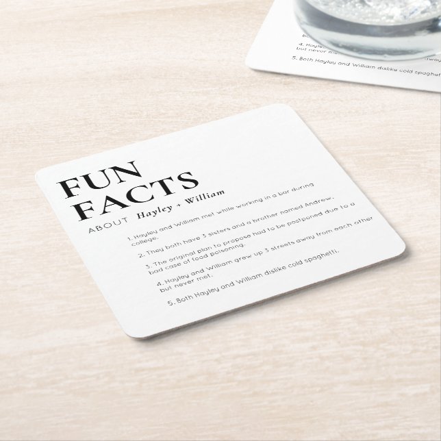 Minimalist Wedding Fun Facts Square Paper Coaster (Angled)