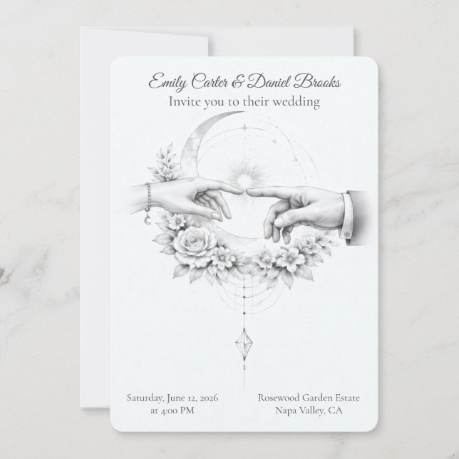 Minimalist Wedding Hands Romantic Couple Invitation (Front)