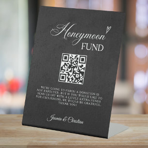 Minimalist Wedding Honeymoon Fund QR Code Pedestal Sign