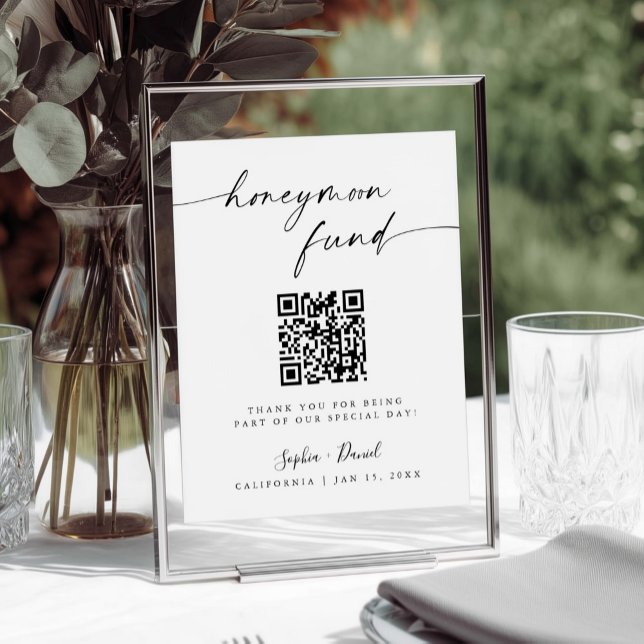 Minimalist Wedding Honeymoon Fund QR Code Sign (Creator Uploaded)