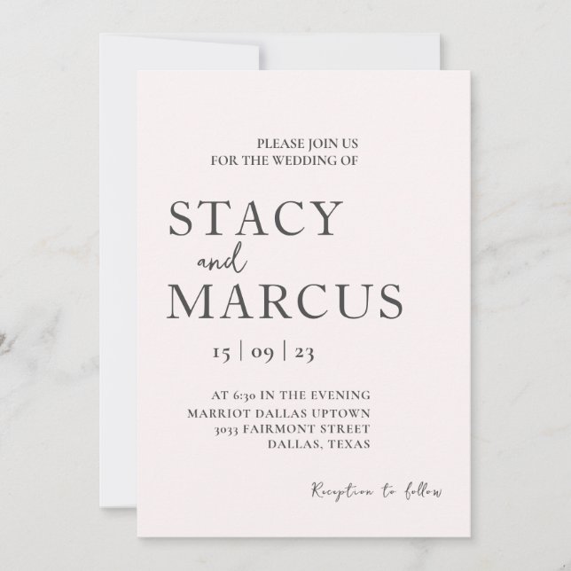 Minimalist Wedding Invitation, 5x7 Simple Elegant Invitation (Front)