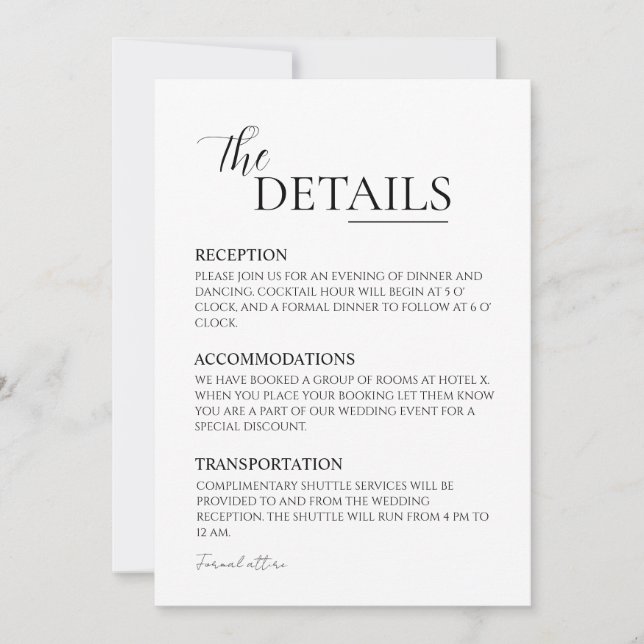 Minimalist Wedding Invitation Details (Front)
