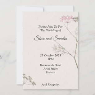 Minimalist Wedding Invitation,green and pink bloom Invitation
