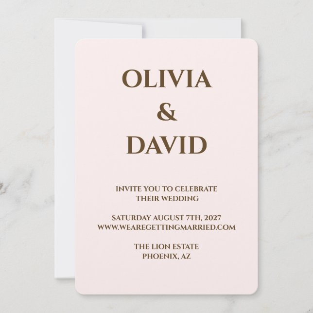 Minimalist Wedding Invitation | Soft Blush & Champ (Front)