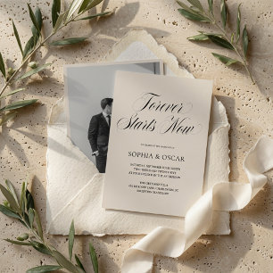 Minimalist Wedding Invitation with Photo Beige