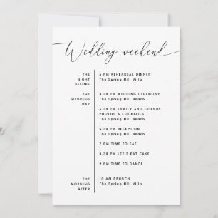 Minimalist Wedding Itinerary   Weekend Timeline Invitation