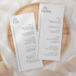 Minimalist Wedding Menu and Drinks Menu LAYLA<br><div class="desc">Minimalist black and white wedding menu. A modern double sided menu for your wedding reception dinner with drinks menu on the back. Fully editable and matching items available. LAYLA SUITE || Dine & Drink Menu - Matching items available.</div>
