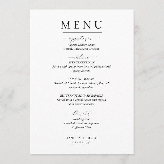 Minimalist Wedding Menu and Thank You Card (Front)