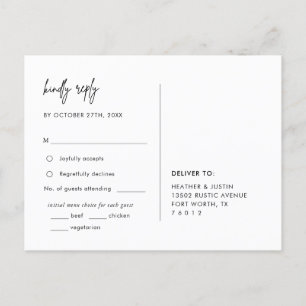 Minimalist Wedding Menu Choice RSVP Postcard