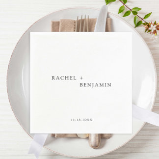 Minimalist Wedding Modern Black White Elegant Name Napkin