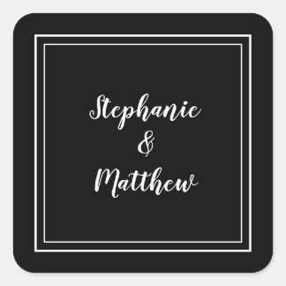 Minimalist Wedding Modern Favour Black & White Square Sticker