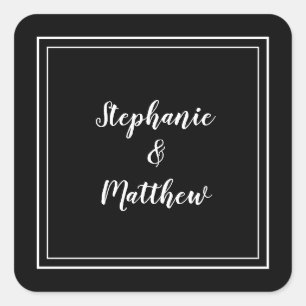 Minimalist Wedding Modern  Favour Black & White Square Sticker