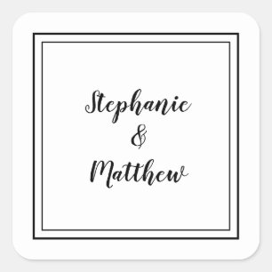 Minimalist Wedding Modern Favour Thank You Black Square Sticker