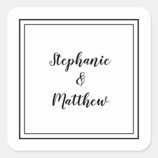 Minimalist Wedding Modern Favour Thank You Black Square Sticker