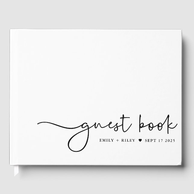 Minimalist Wedding Modern Script Monogram | White Guest Book (Front)