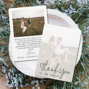 Minimalist Wedding Modern Stylish Photo Overlay Thank You Card
