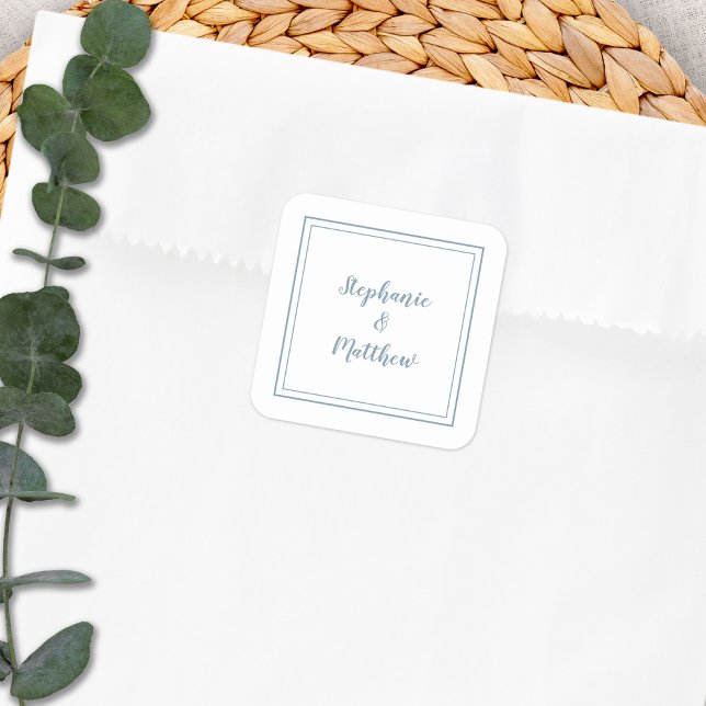 Minimalist Wedding Modern Thank You Dusty Blue Square Sticker (Minimalist Wedding Modern Thank You Dusty Blue Small Square Sticker)