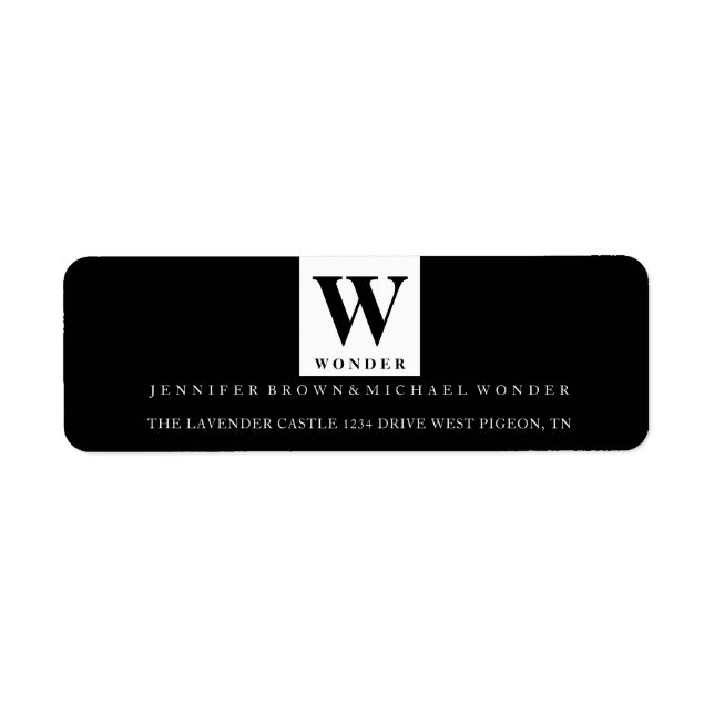 Minimalist Wedding Monogram Black Return Address Label (Front)