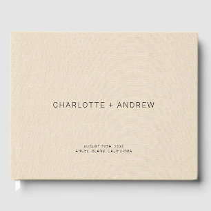 Minimalist Wedding Monogram Cream Faux Linen Guest Book