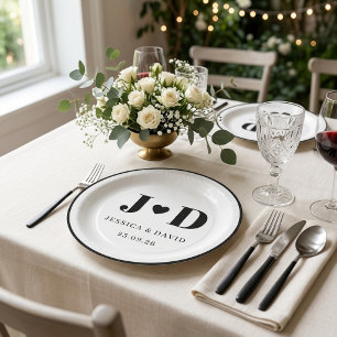 Minimalist Wedding Monogram Personalised Party Paper Plate